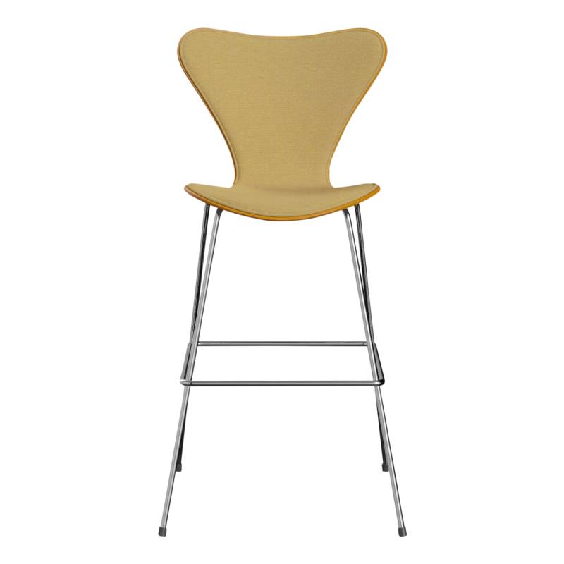 DIE SERIE 7 3197 Frontpolster Stoff-Barhocker, Ausführung gefärbte esche burnt yellow 475, Stoffbezug CHRISTIANSHAVN light-beige 1120, Gestell warm... von Fritz Hansen