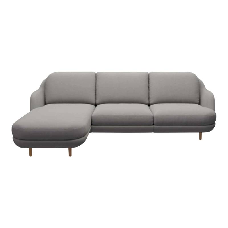 LUNE 3er Stoff Chaiselongue Sofa, Stoffbezug CHRISTIANSHAVN orange-red 1131, Ausführung chaiselounge rechts, Gestell satingebürstetes aluminium von Fritz Hansen