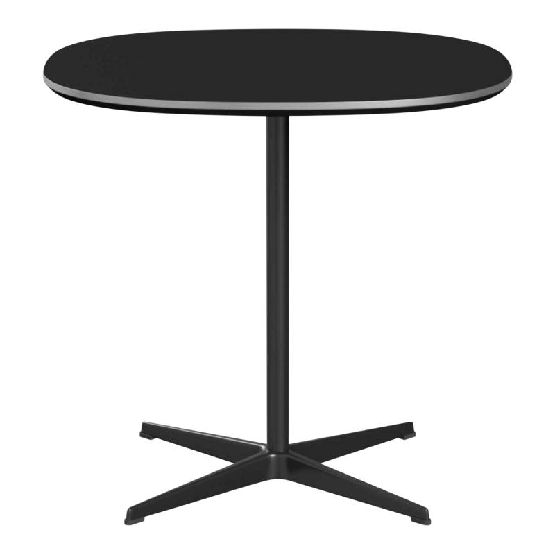 SUPERCIRCULAR Bistrotisch , Tischplatte laminat, grau bromo m. kante aluminium, Grösse l. 75 x b. 75 cm, Gestell schwarz pulverbeschichtet von Fritz Hansen