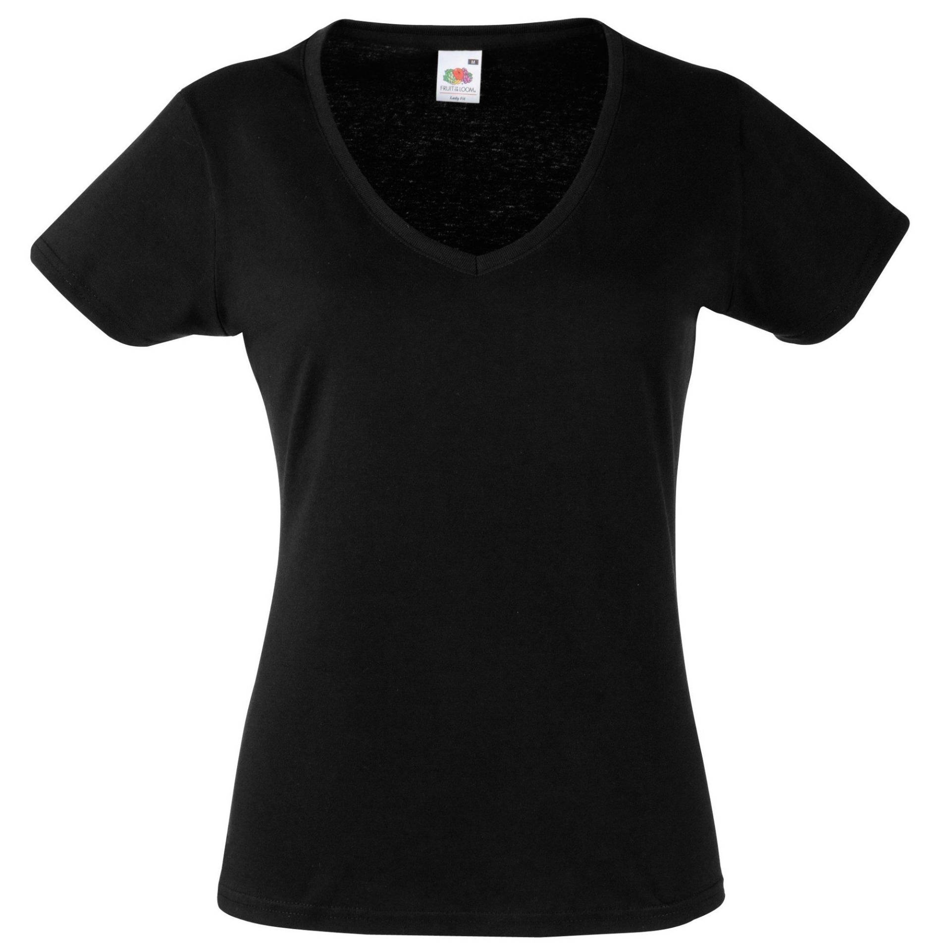 Ladyfit Valueweight Tshirt, Vausschnitt Damen Schwarz S von Fruit of the Loom