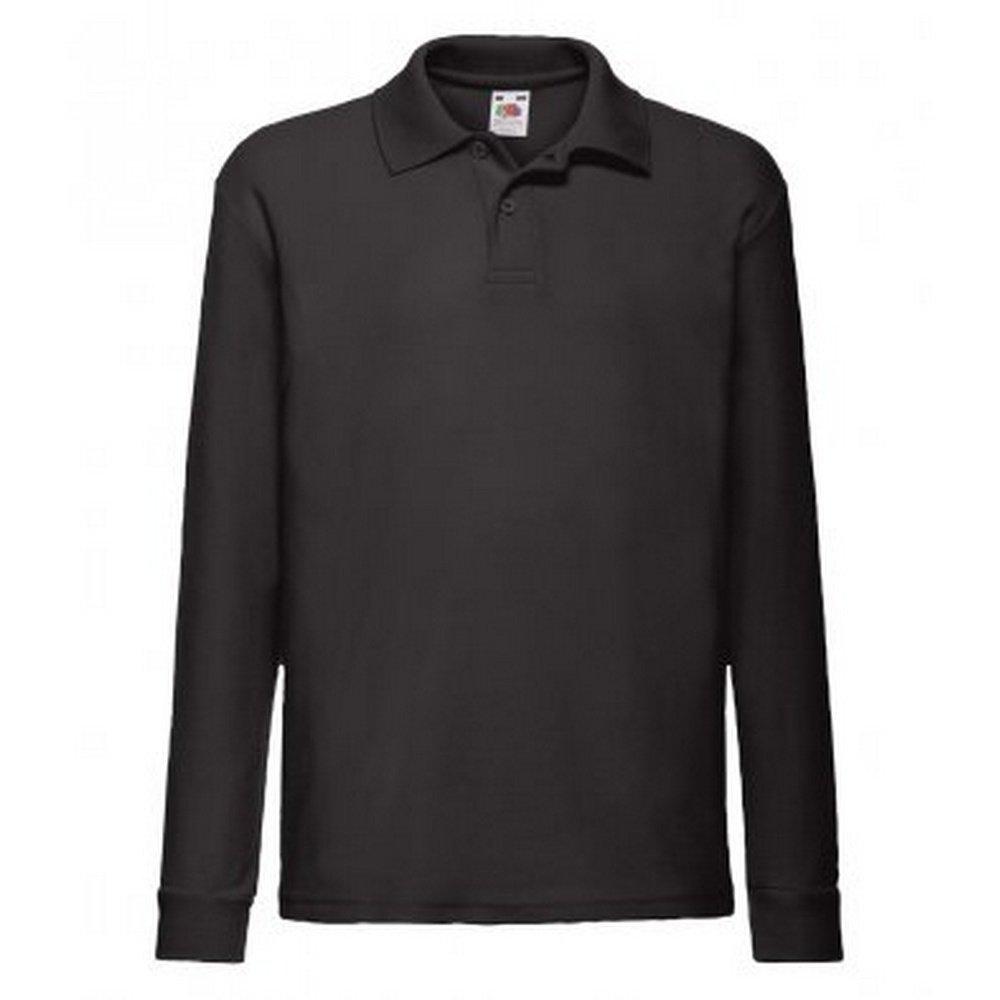 Langarm Pique Polo Shirt Mädchen Schwarz 3-4A von Fruit of the Loom