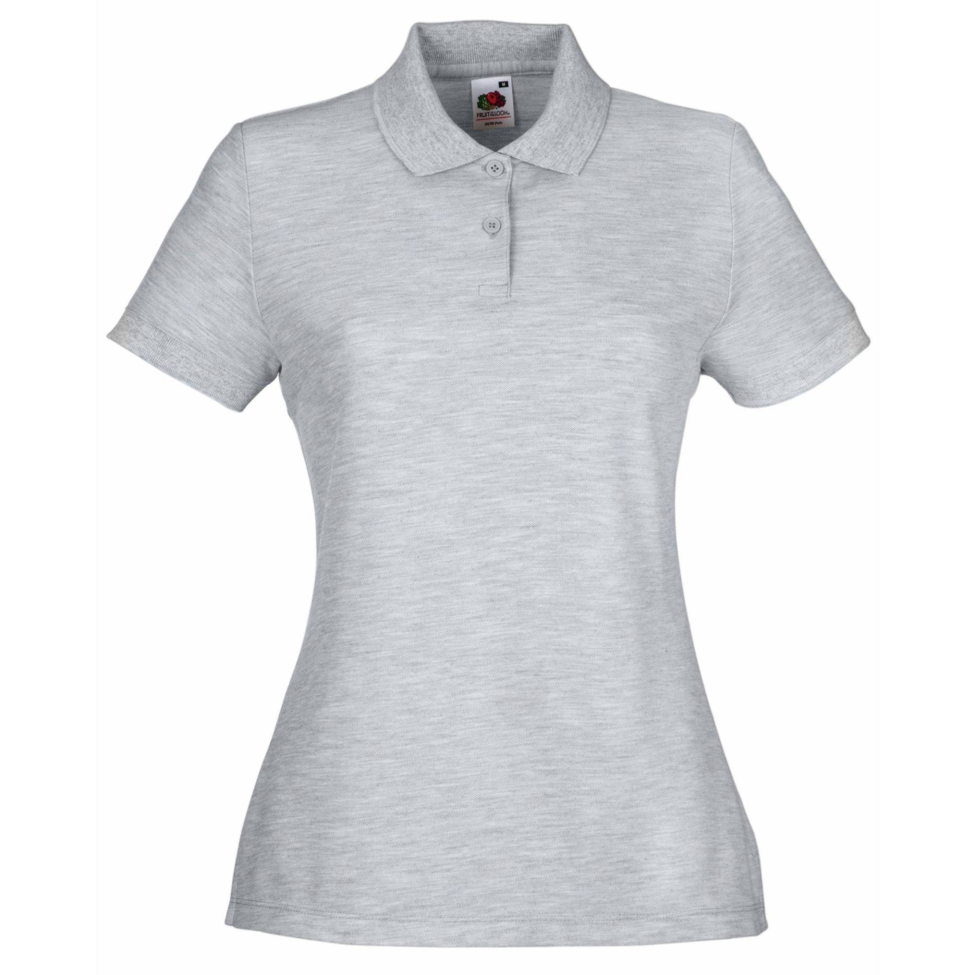 6535 Poloshirt, Kurzarm Damen Grau L von Fruit of the Loom