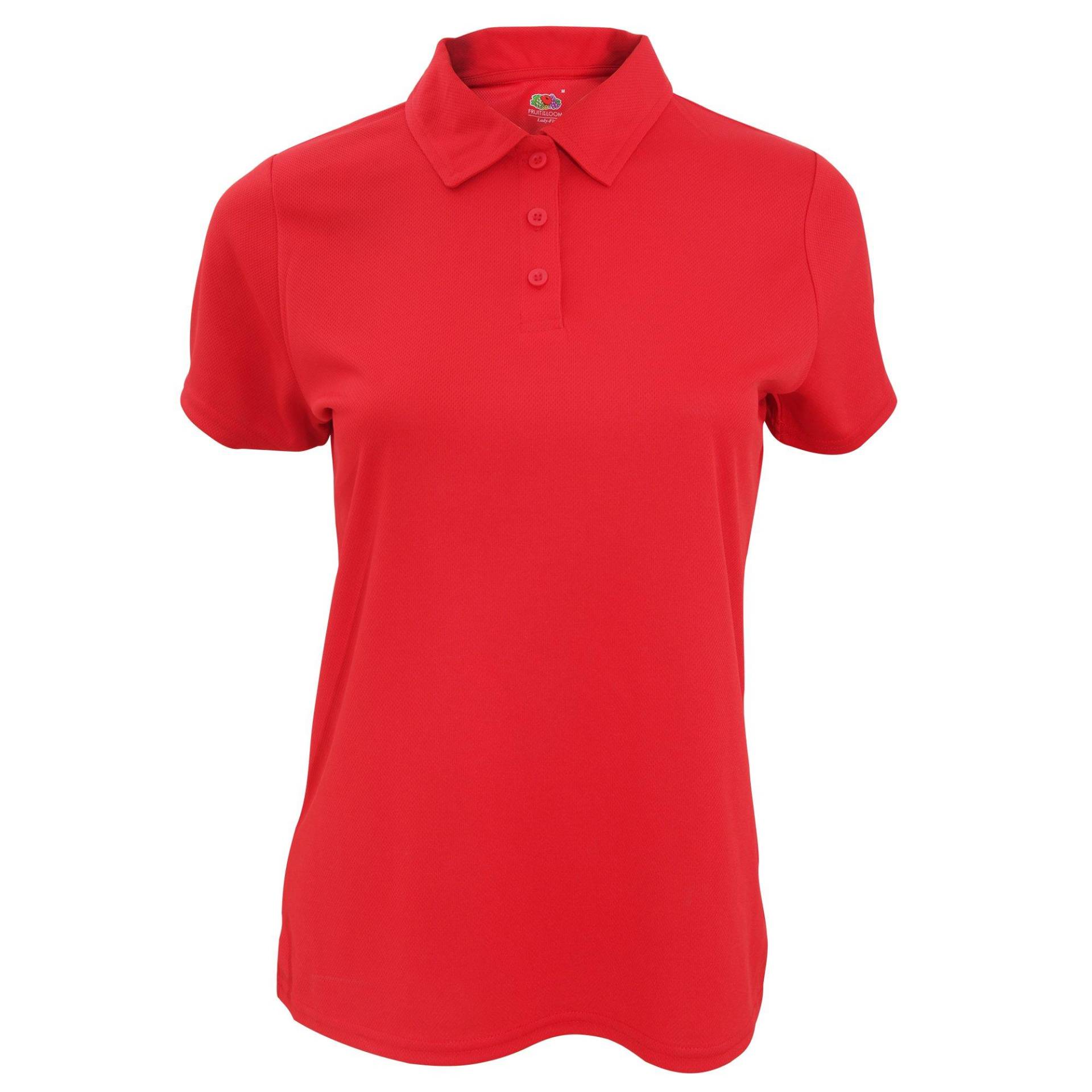 Ladyfit Performance Poloshirt, Kurzärmlig Damen Rot Bunt XXL von Fruit of the Loom