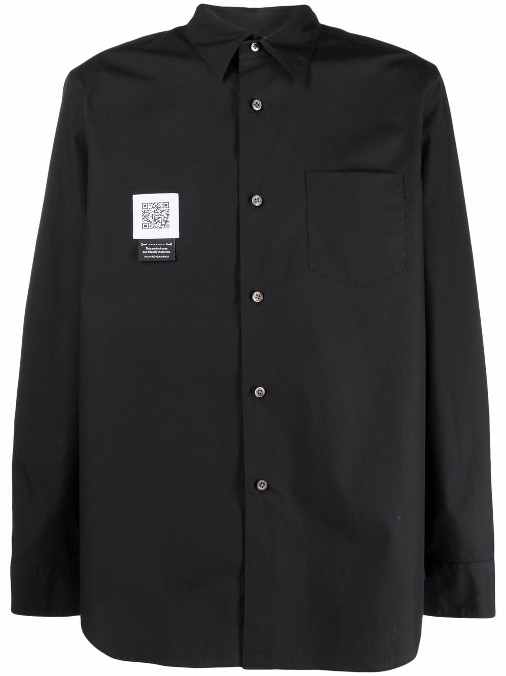 Fumito Ganryu logo-patch draped cotton shirt - Black von Fumito Ganryu