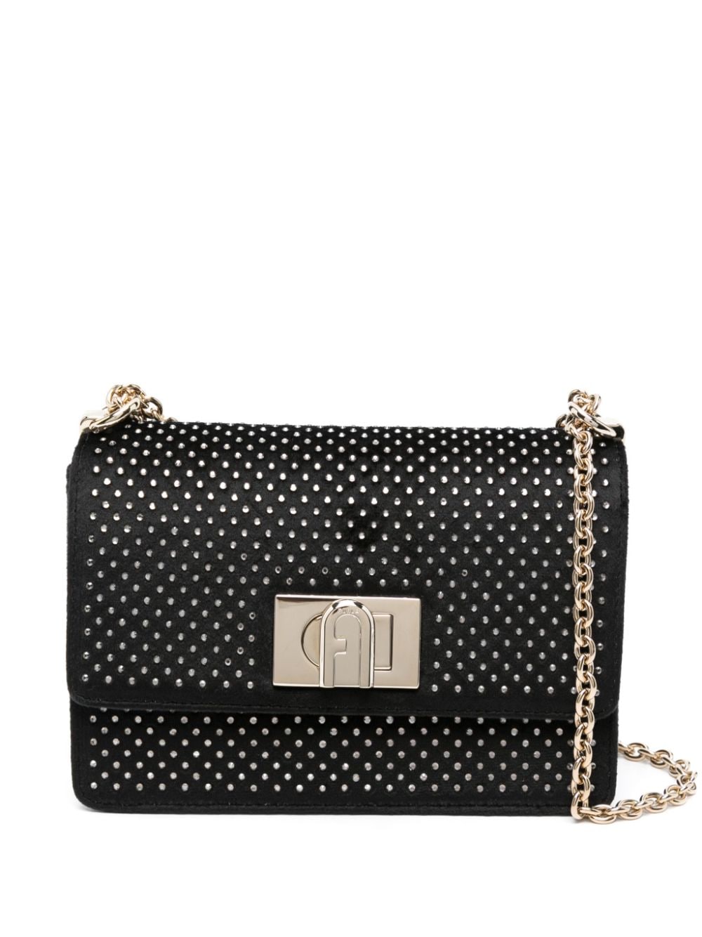 Furla 1927 rhinestone-embellished velvet bag - Black von Furla