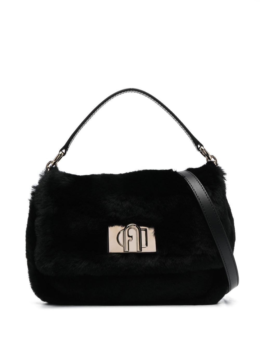 Furla logo-plaque sheepskin tote bag - Black von Furla