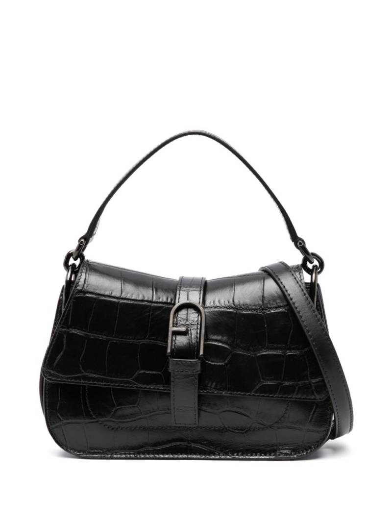 Furla small Flow embossed-crocodile shoulder bag - Black von Furla