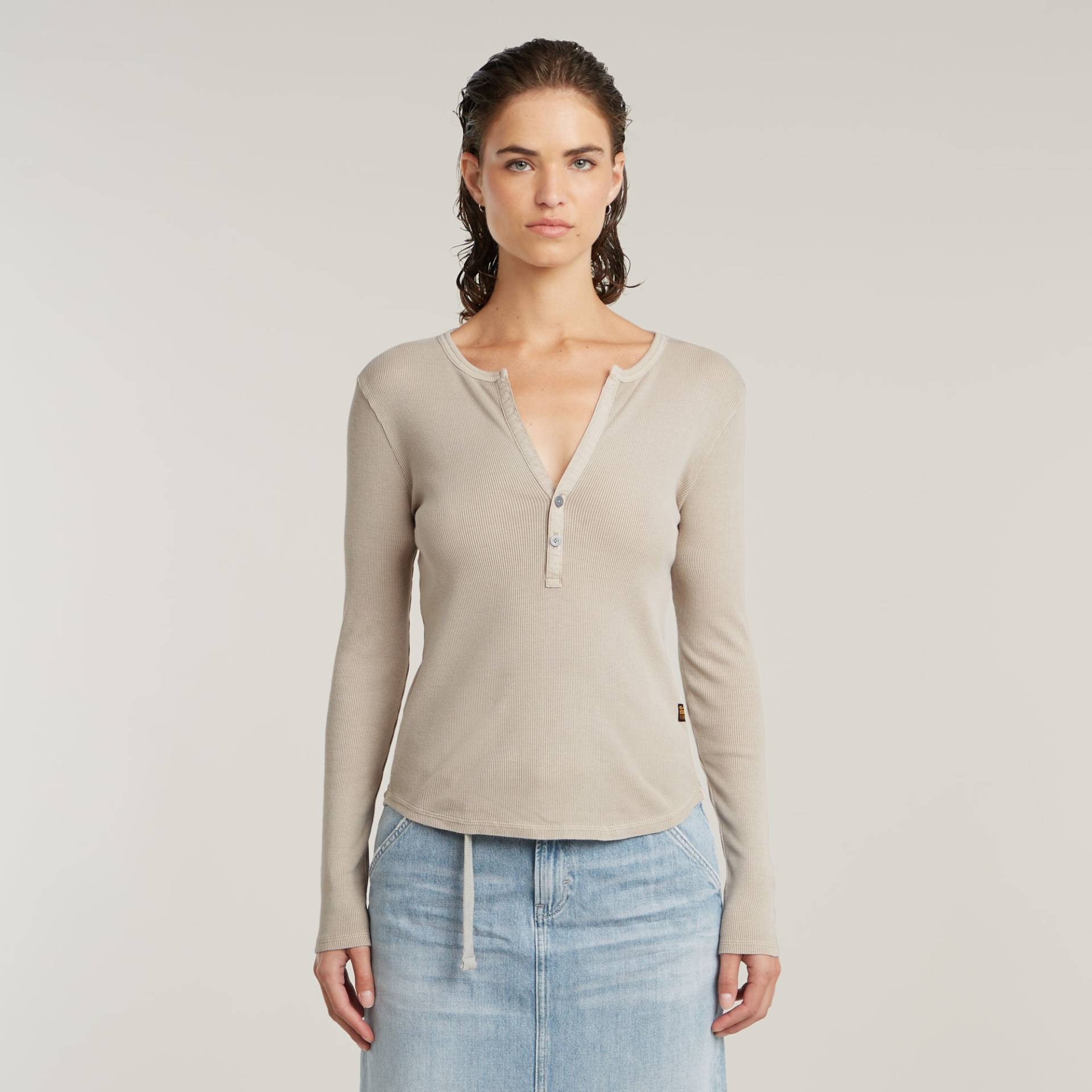 G-STAR Langarmshirt »Deep v slim«, mit Knopfverschluss von G-STAR