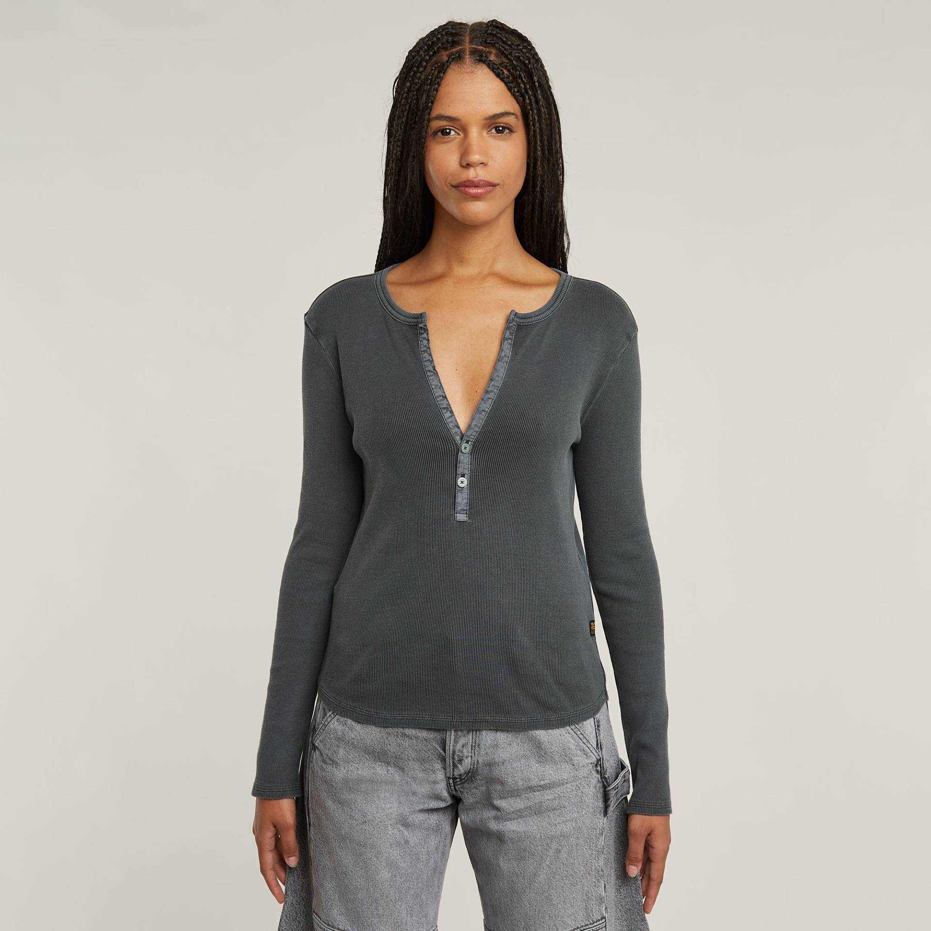 G-STAR Langarmshirt »Deep v slim«, mit Knopfverschluss von G-STAR