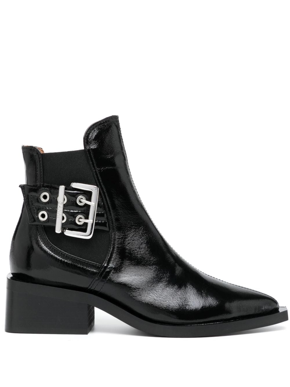 GANNI 45mm buckle-detail leather boots - Black von GANNI