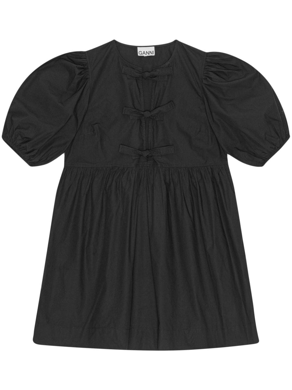 GANNI Cotton Poplin Tie String Mini Dress - Black von GANNI