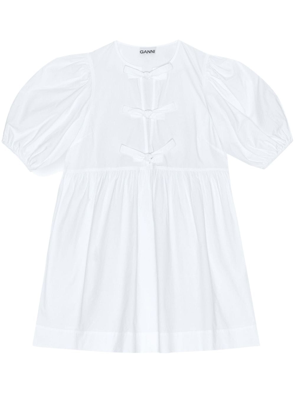 GANNI Cotton Poplin Tie String Mini Dress - White von GANNI