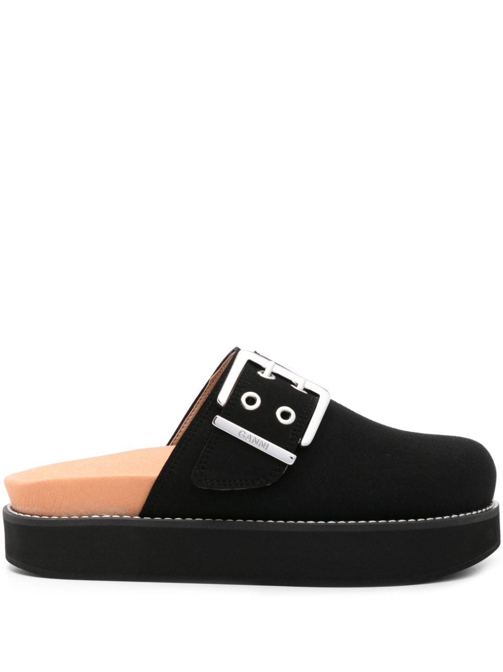 GANNI Feminine Buckle felted slides - Black von GANNI