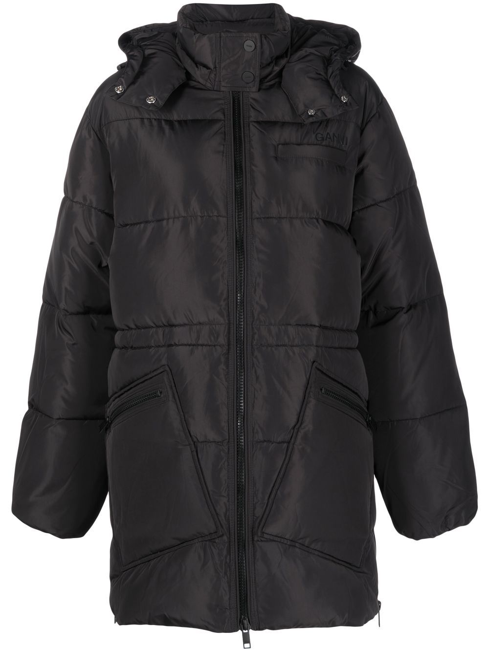 GANNI Oversized Tech puffer midi jacket - Black von GANNI