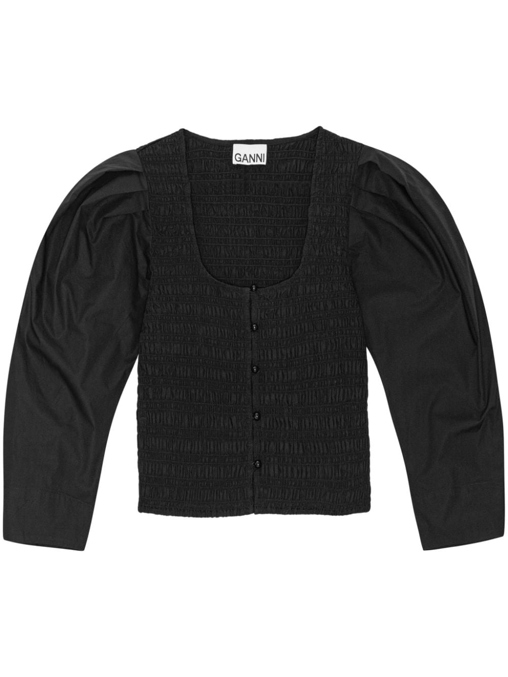 GANNI U-neck cropped organic-cotton blouse - Black von GANNI