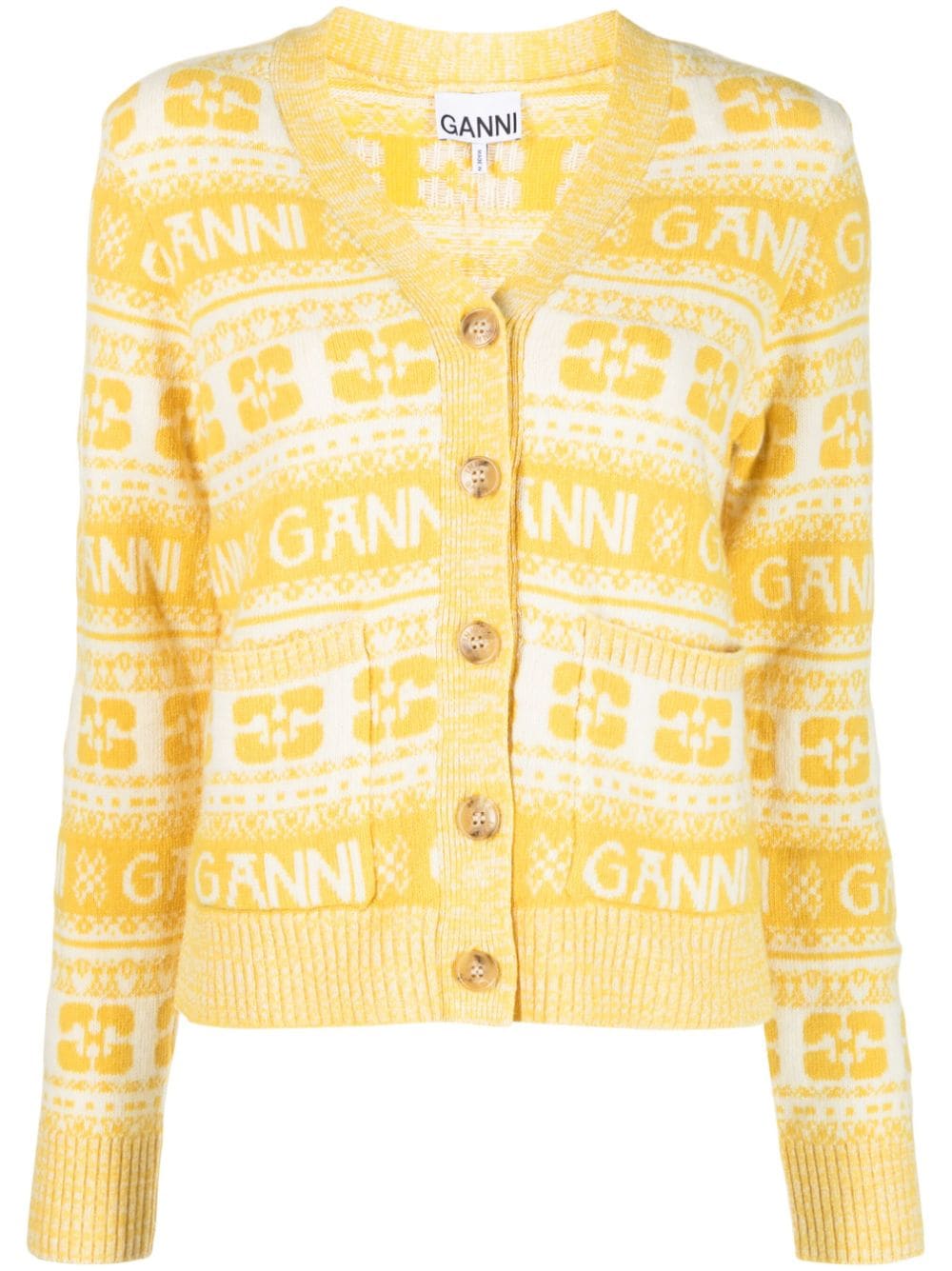 GANNI V-neck knit cardigan - Yellow von GANNI