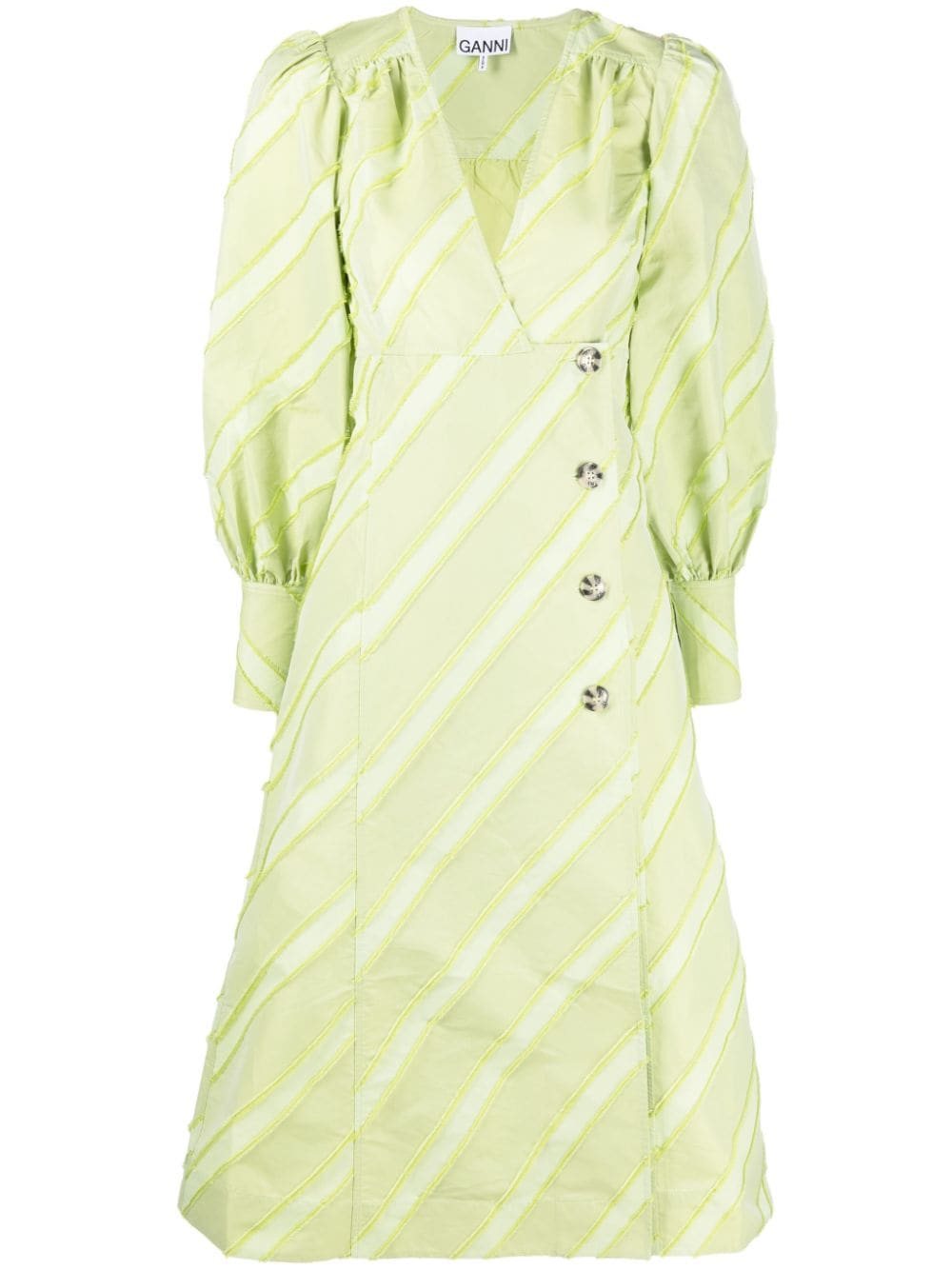 GANNI V-neck long-sleeve dress - Green von GANNI