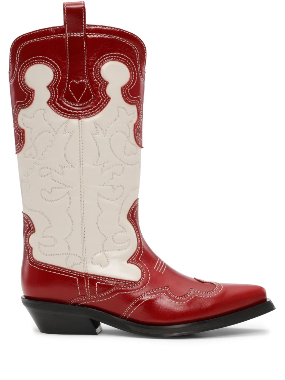 GANNI stitched leather cowboy boots - White von GANNI