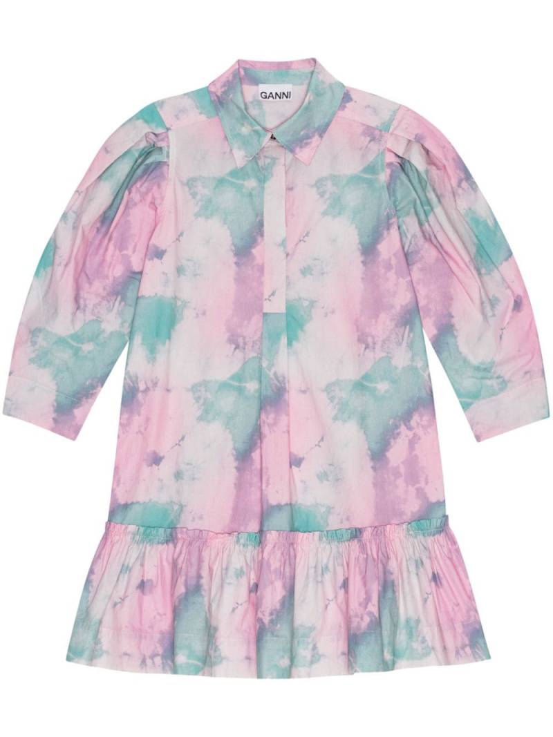 GANNI abstract-print organic cotton shirtdress - Pink von GANNI