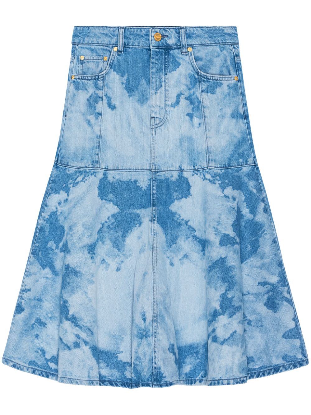 GANNI bleach-effect denim midi skirt - Blue von GANNI