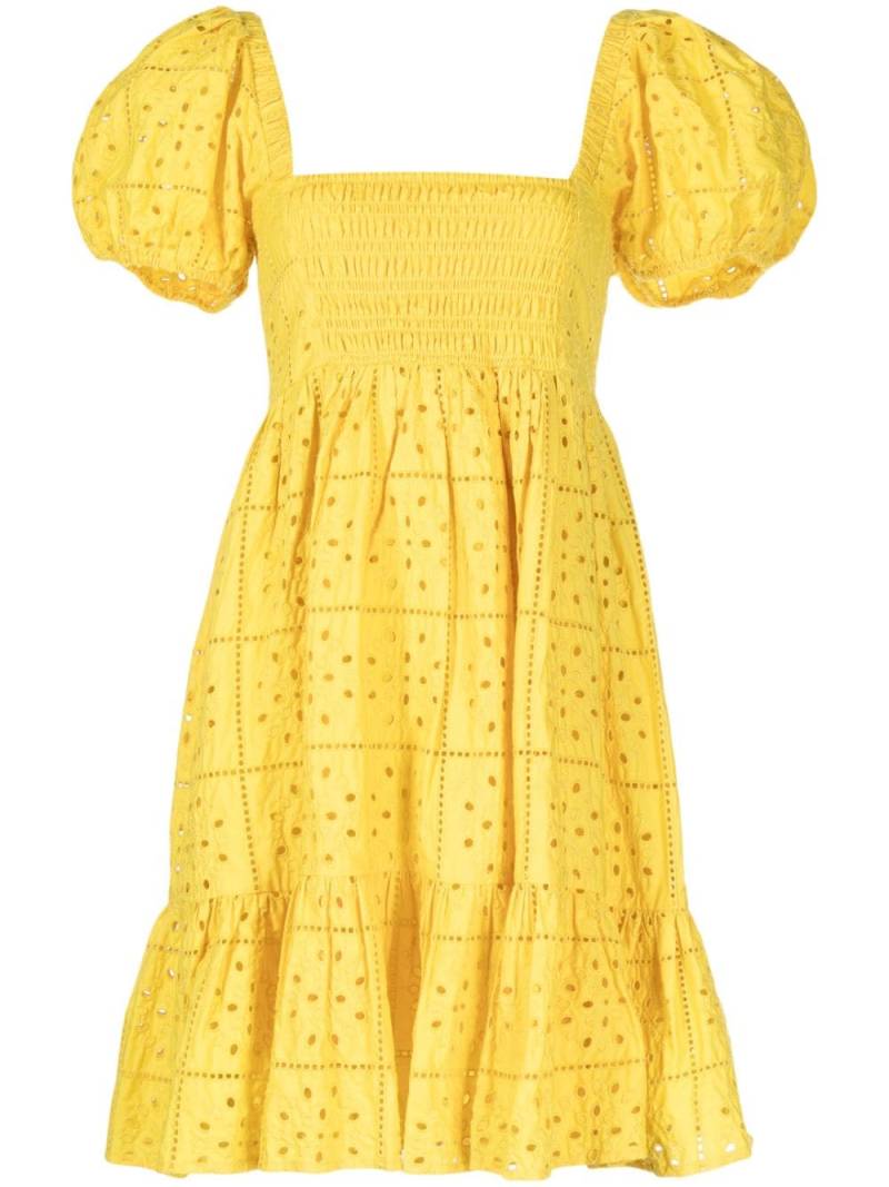 GANNI broderie anglaise flared dress - Yellow von GANNI