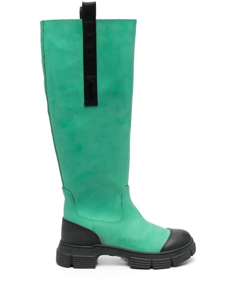 GANNI contrast-trim knee-high boots - Green von GANNI