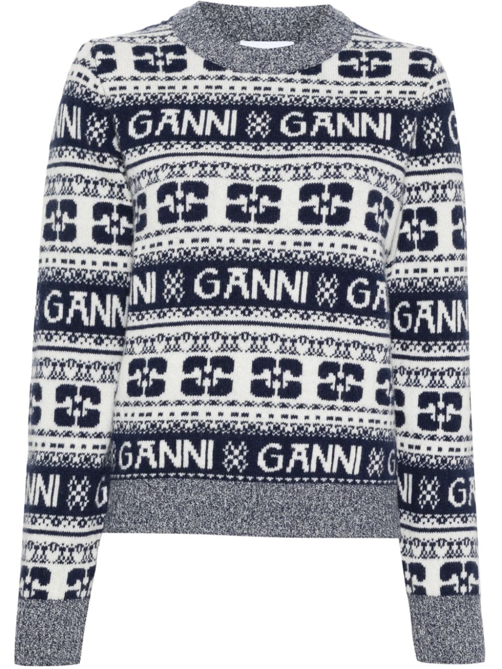 GANNI crew-neck intarsia-knit logo jumper - Blue von GANNI