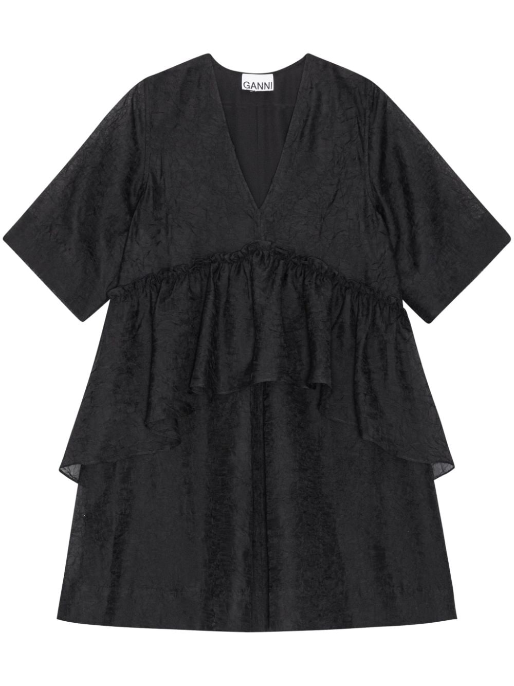 GANNI crinkled georgette minidress - Black von GANNI