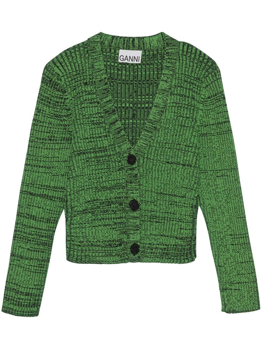 GANNI cropped melange knit cardigan - Green von GANNI
