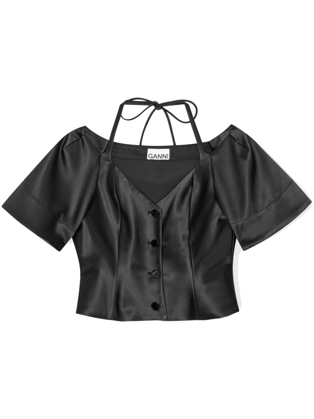 GANNI cropped satin blouse - Black von GANNI