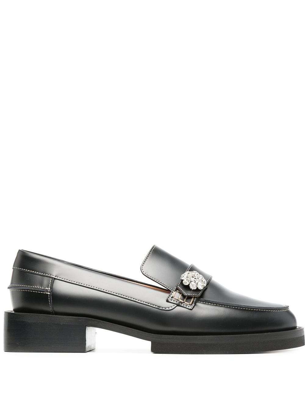 GANNI crystal-button leather loafers - Black von GANNI