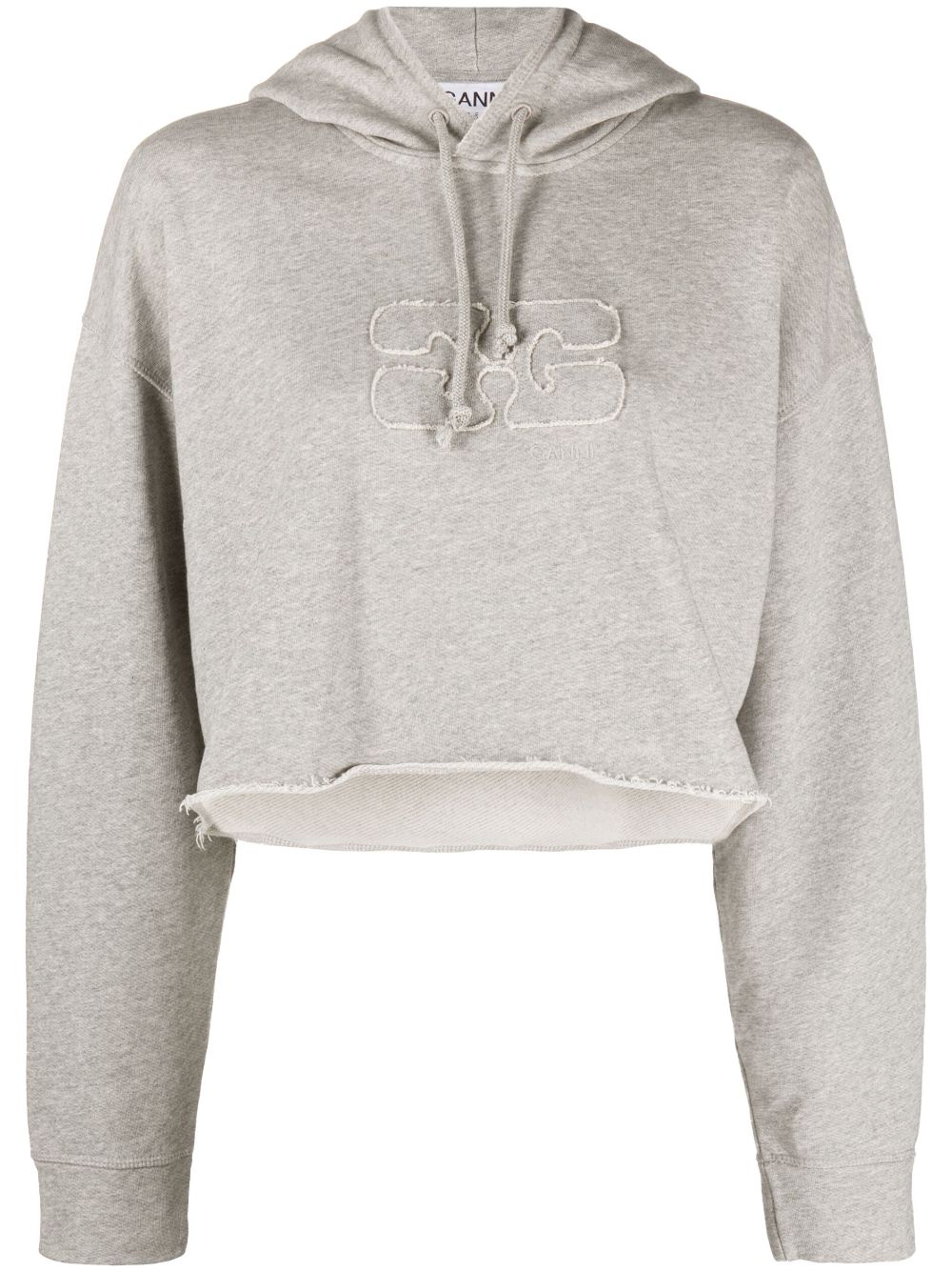 GANNI logo-embossed cropped hoodie - Grey von GANNI