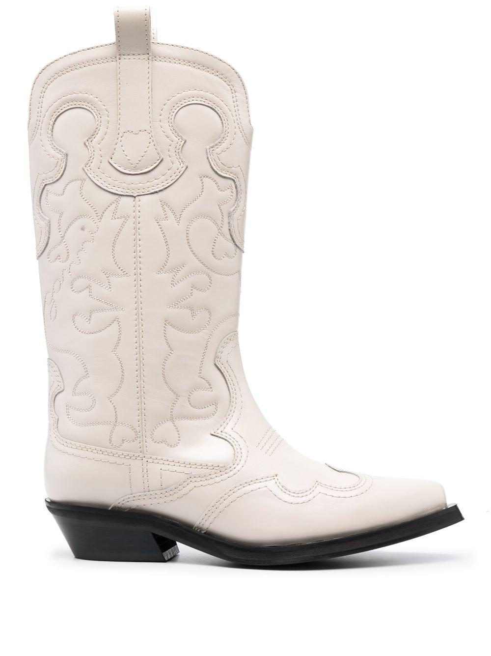GANNI 40mm embroidered mid-calf western boots - White von GANNI