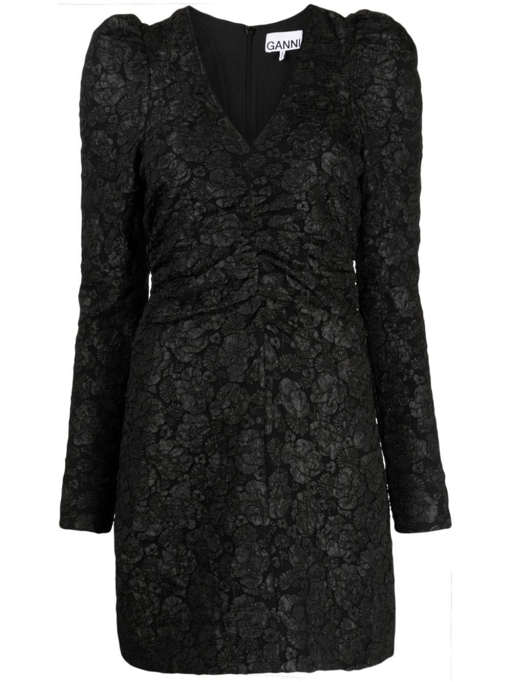 GANNI floral-jacquard V-neck dress - Black von GANNI