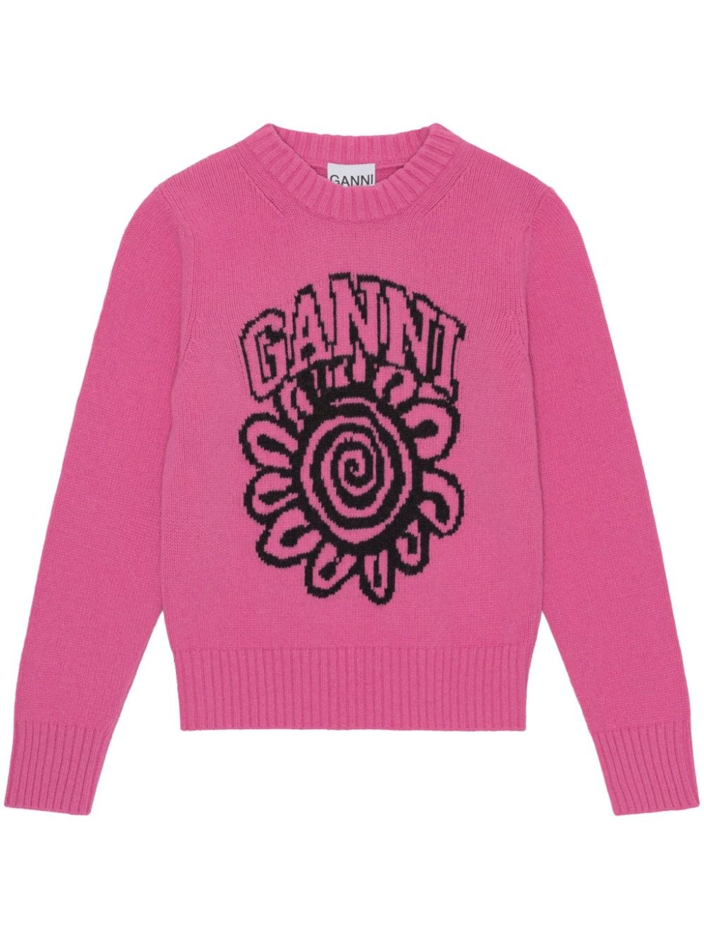 GANNI floral-motif crew-neck jumper - Pink von GANNI