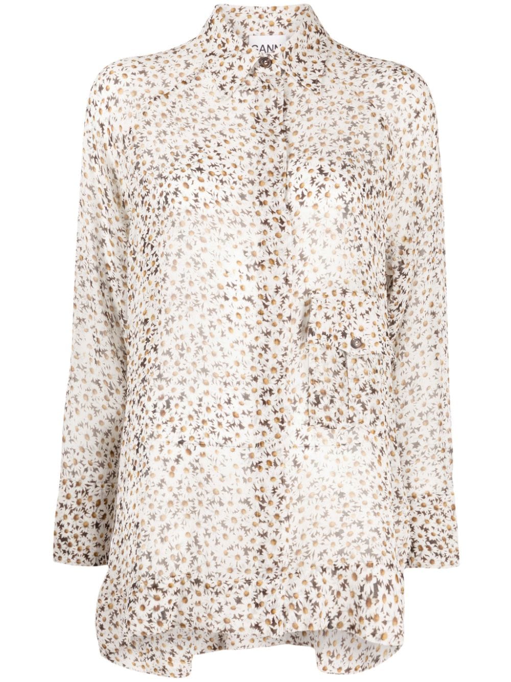 GANNI floral-print long-sleeve shirt - White von GANNI