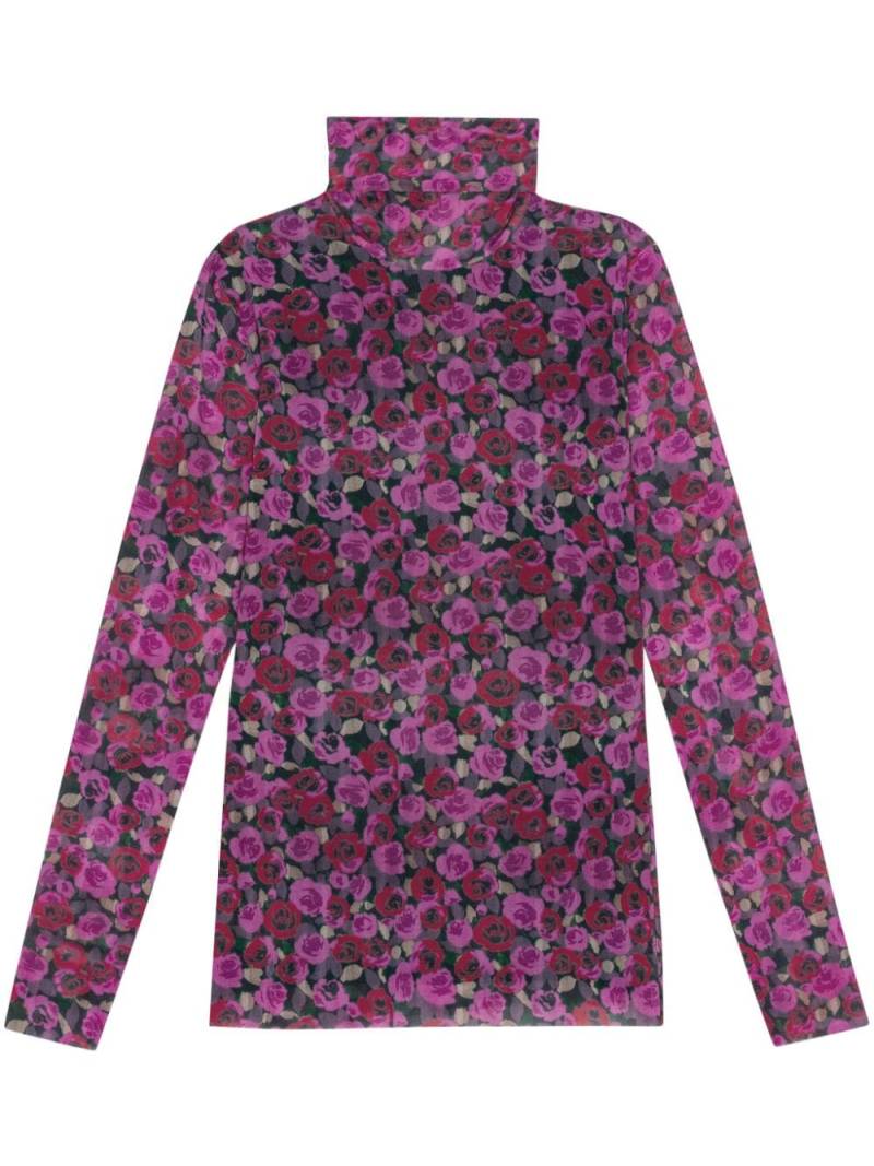 GANNI floral-print mesh top - Pink von GANNI
