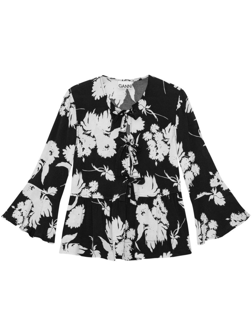 GANNI floral-print peplum-hem blouse - Black von GANNI