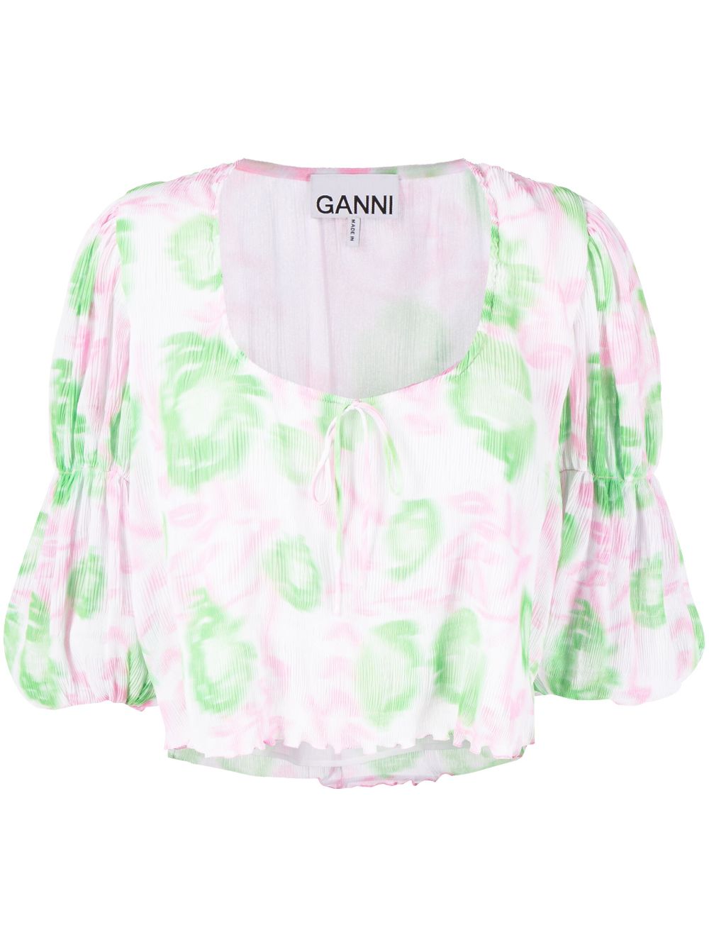 GANNI floral-print pleated georgette blouse - Pink von GANNI