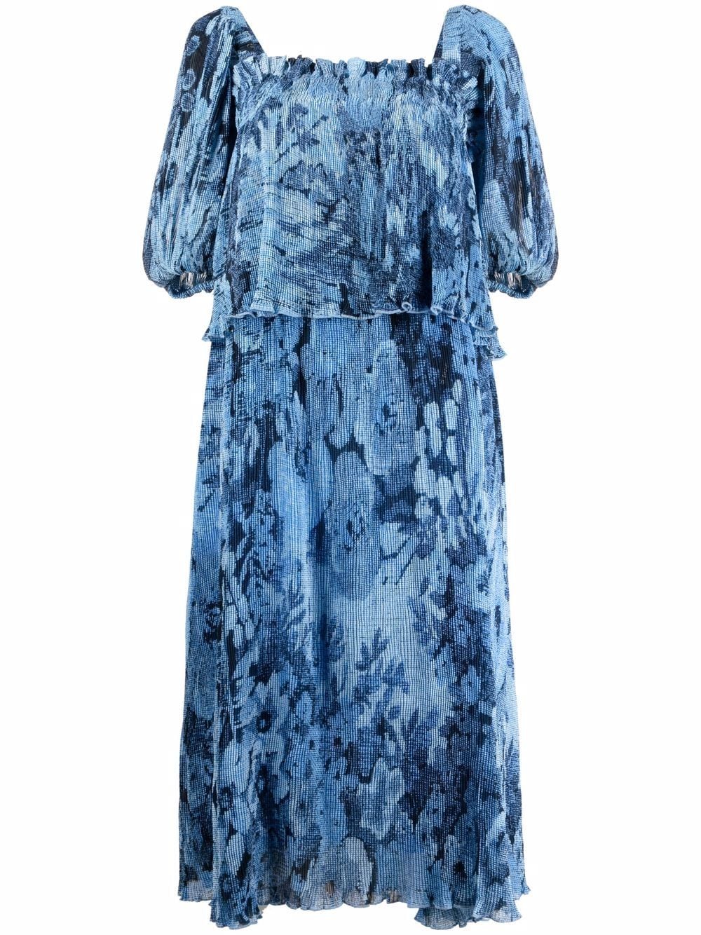 GANNI floral-print tiered dress - Blue von GANNI