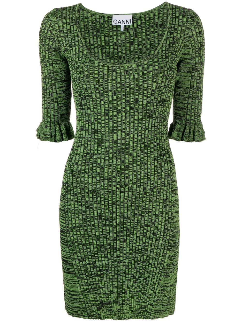 GANNI flounce-sleeve mélange minidress - Green von GANNI