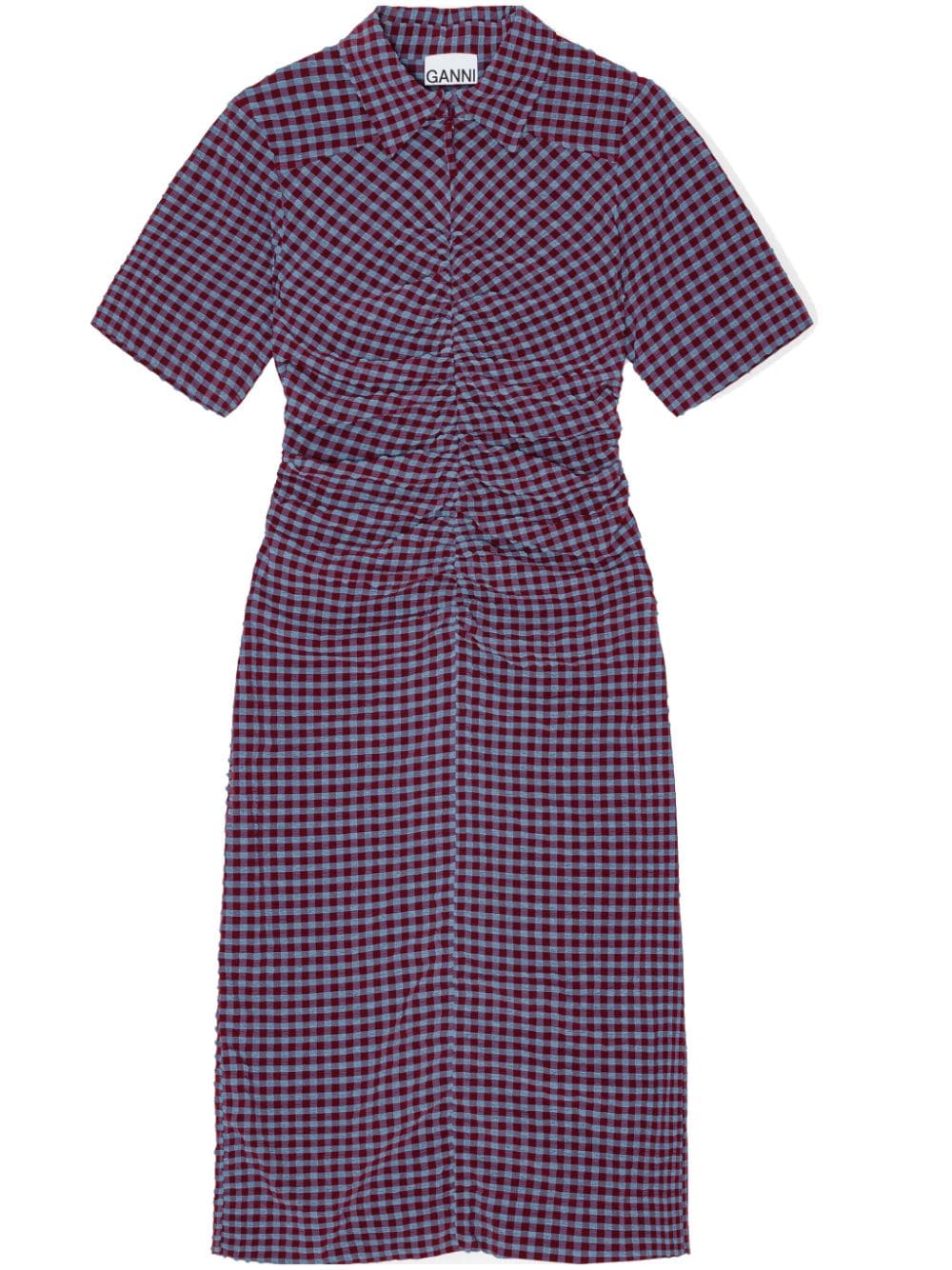 GANNI gathered checked midi dress - Blue von GANNI