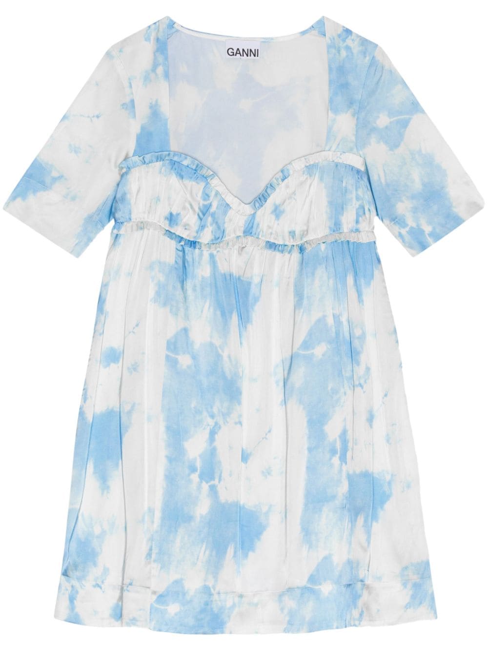 GANNI graphic-print satin minidress - Blue von GANNI