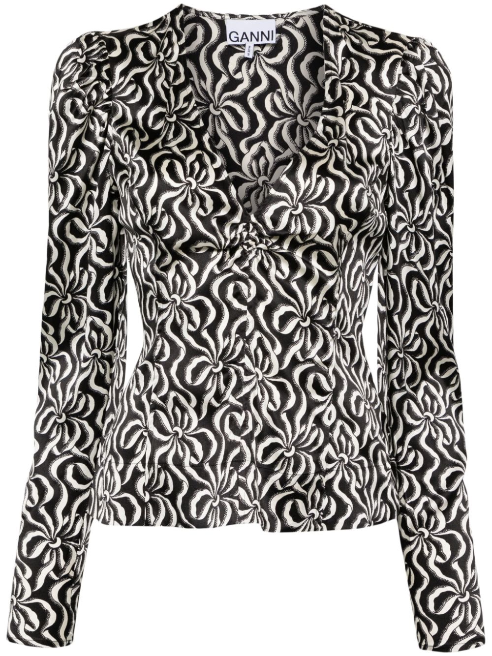 GANNI graphic-print silk blouse - Black von GANNI