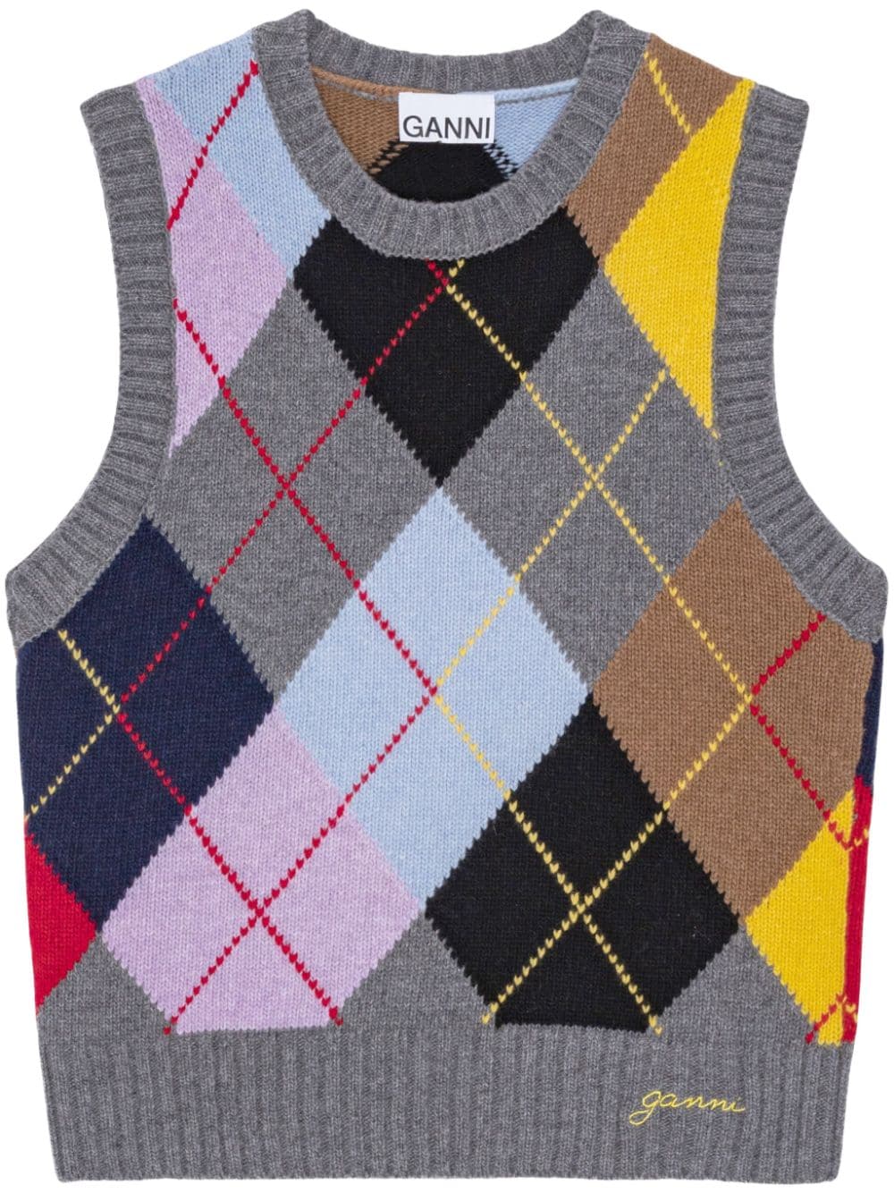 GANNI harlequin-pattern intarsia-knit vest - Grey von GANNI