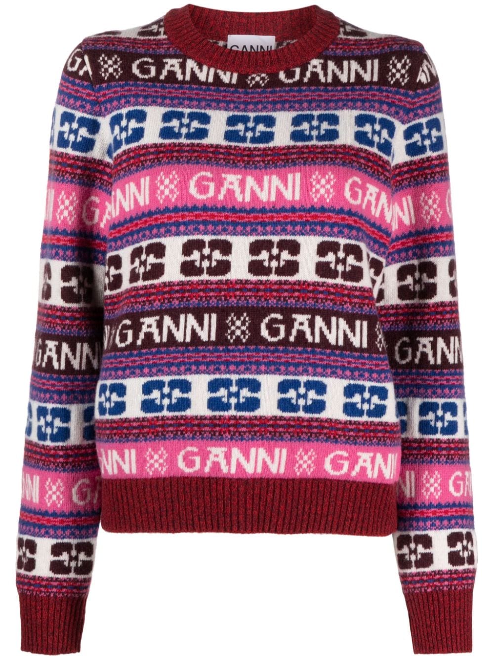 GANNI intarsia-knit crew-neck jumper - Purple von GANNI