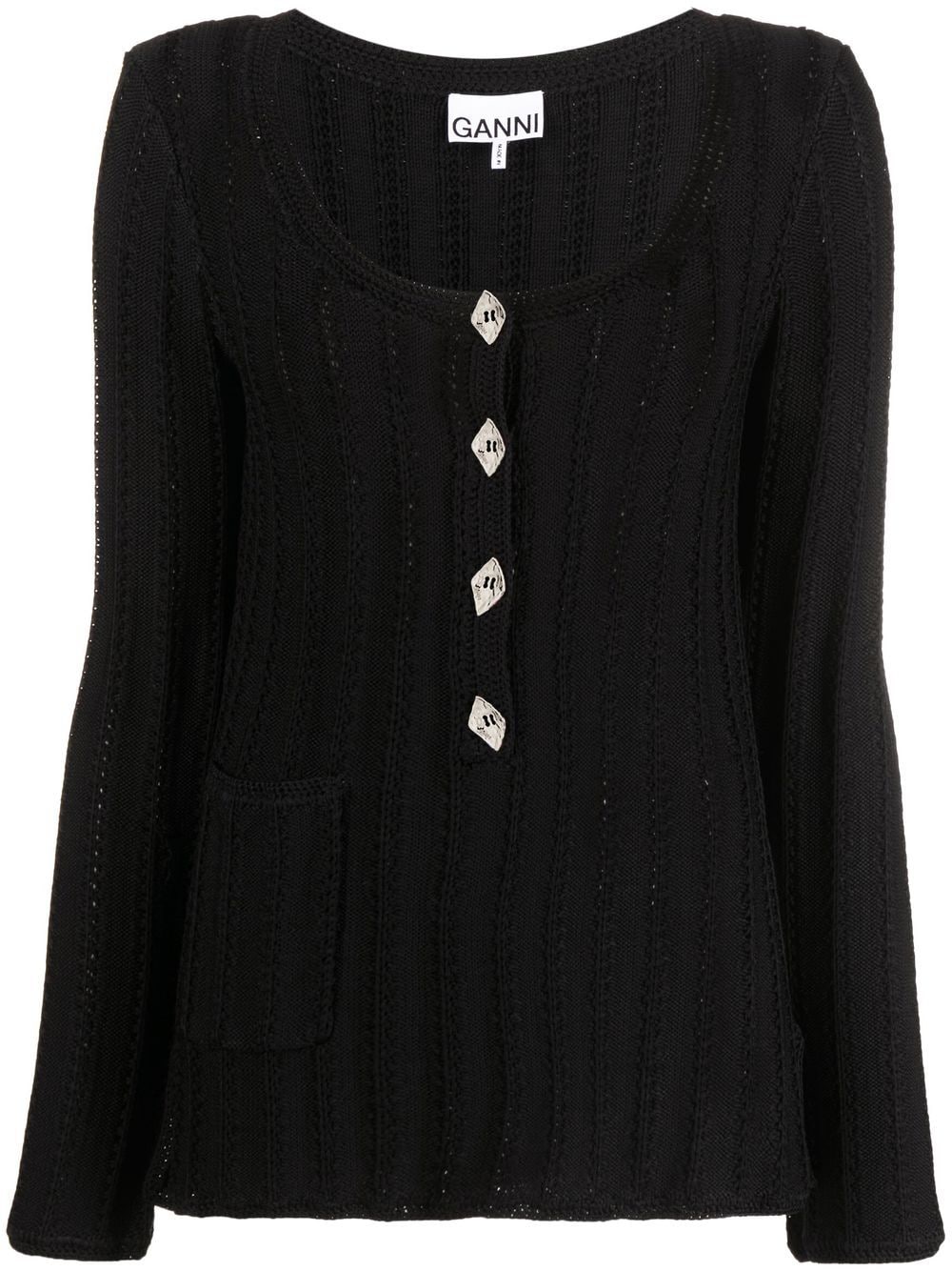 GANNI knitted Henley top - Black von GANNI