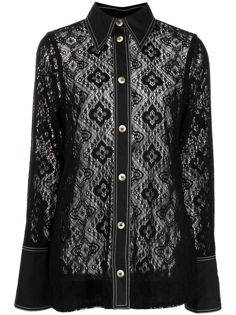 GANNI lace long-sleeve shirt - Black von GANNI