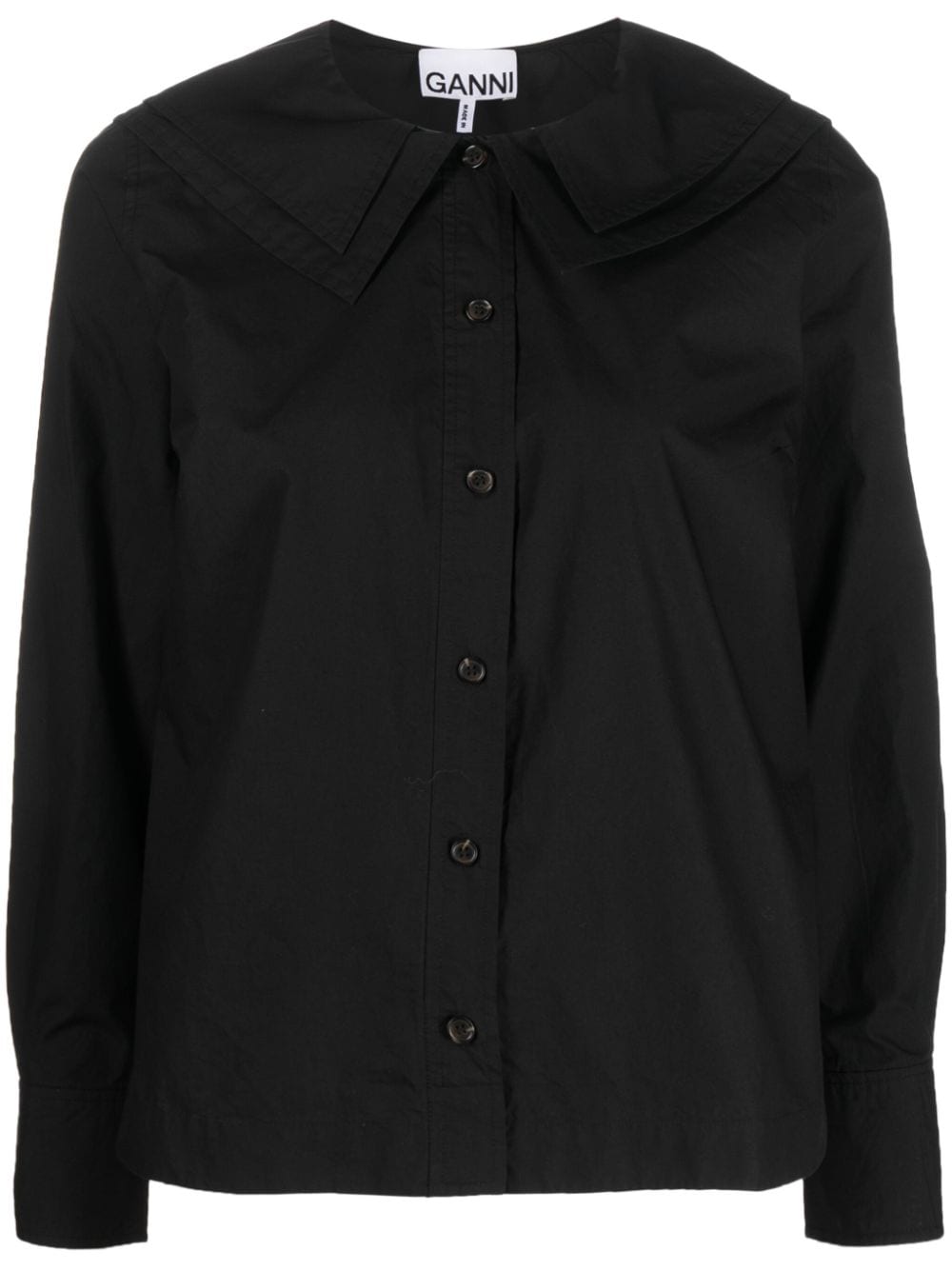GANNI layered bib-collar cotton shirt - Black von GANNI