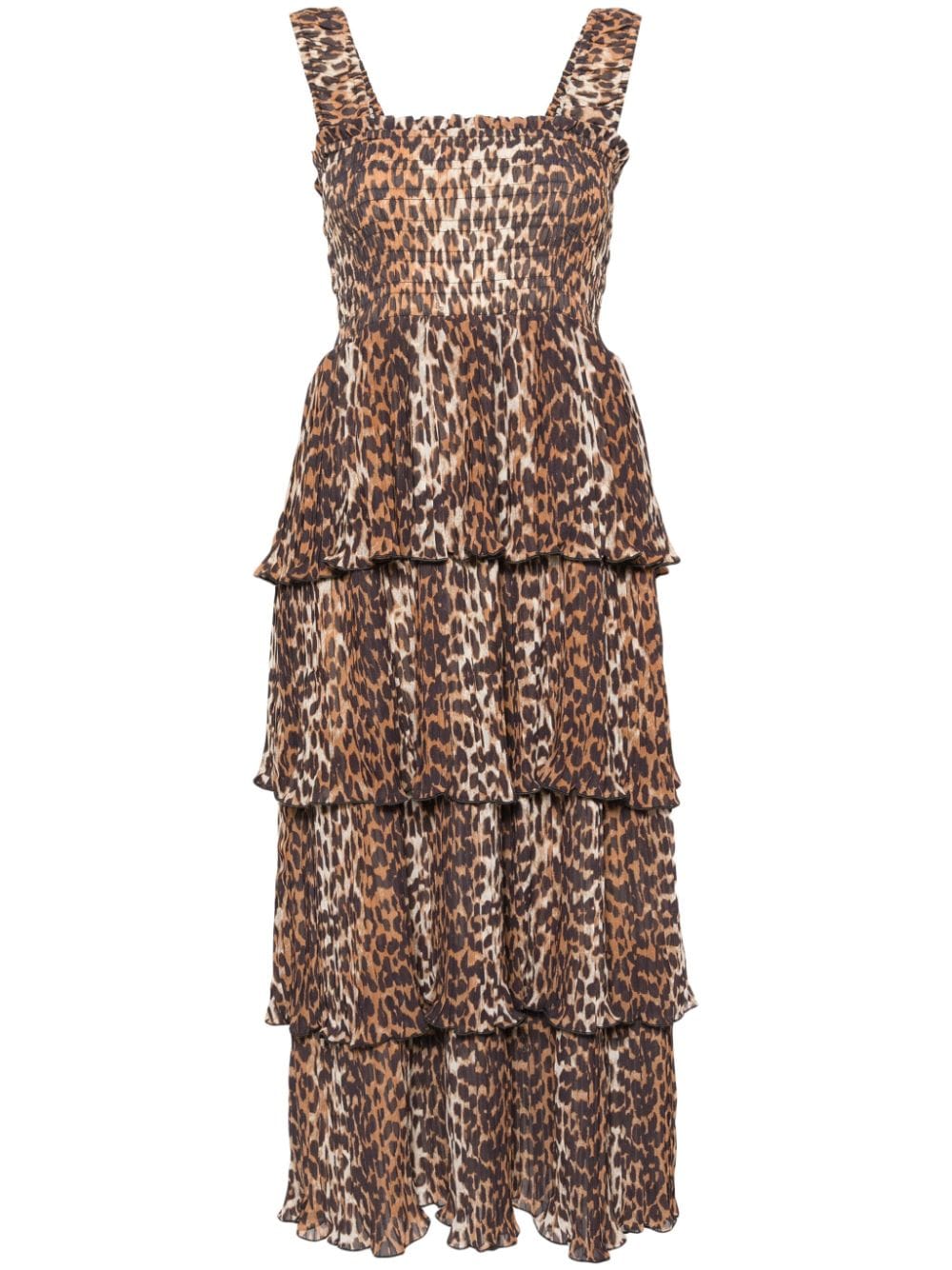 GANNI leopard-print layered midi dress - Brown von GANNI